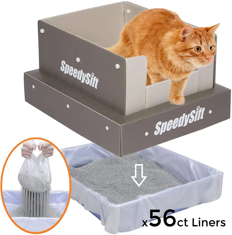 SpeedySift - Caja de arena para gatos con revestimiento de tamizaje desechable, tamaño grande