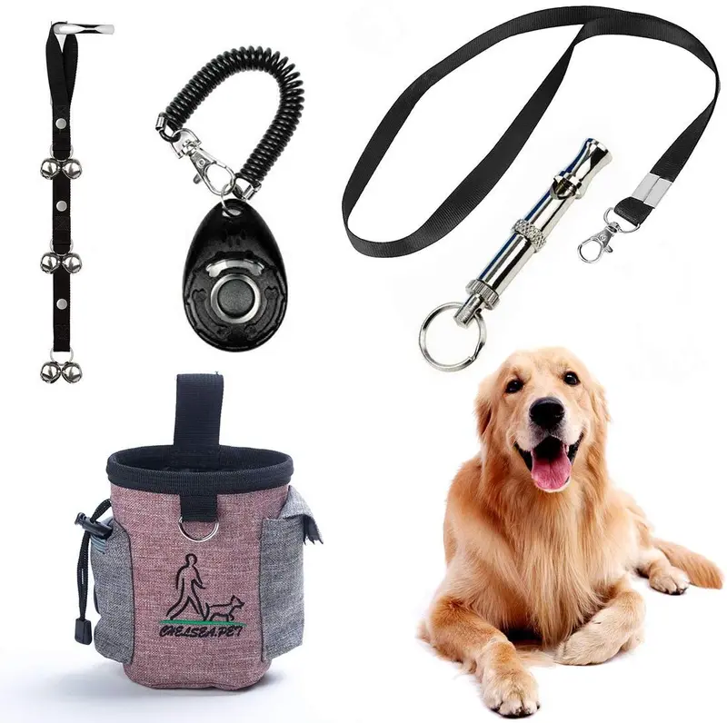 Starroad-tim - Juego de 4 timbres ajustables para cachorros, bolsa de entrenamiento para perros, silbato para controlar la parada de ladridos y entrenamiento de mascotas, 4 unidades (color negro)
