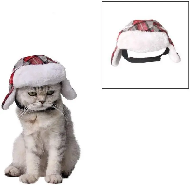Stock Show Pet Trapper sombrero, Festival de Navidad Costume Cat Dog Old-Fashion Classic Plaid sombrero