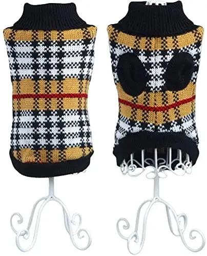Suéter de punto para cachorro, perro, gato, vintage, a cuadros, color rosa, con corazón, transpirable, para mascotas pequeñas, cachorros, conejos, invierno