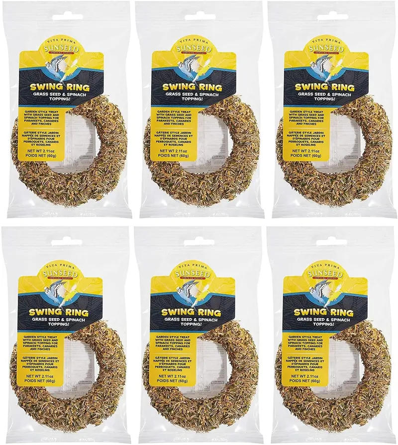Sun Seed 6 unidades de anillos oscilantes para pájaros y golosinas en uno, 2.11 onzas cada uno, para parakeets, Canarias y Finches