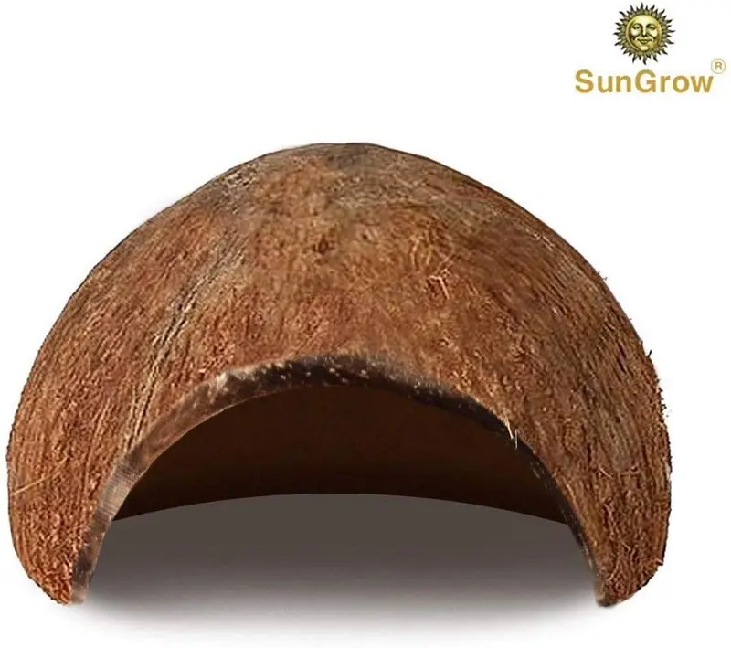 SunGrow Coco Hut for Aquatic Pets, Made of Raw Coconut, Smooth Edges, Comfortable Hideout, Snag-Free Surface to Keep Fish, Hermit Crabs and Other Pets Safe, Perfect for Breeding