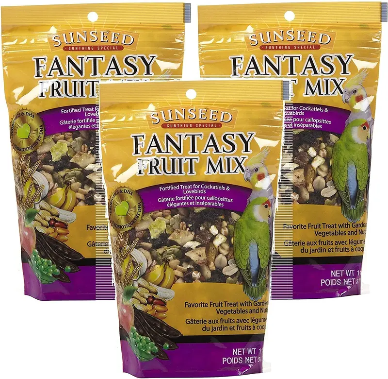 Sunseed 3 paquetes de mezcla de frutas de fantasía para cacatúas y pájaros, 11 onzas por paquete