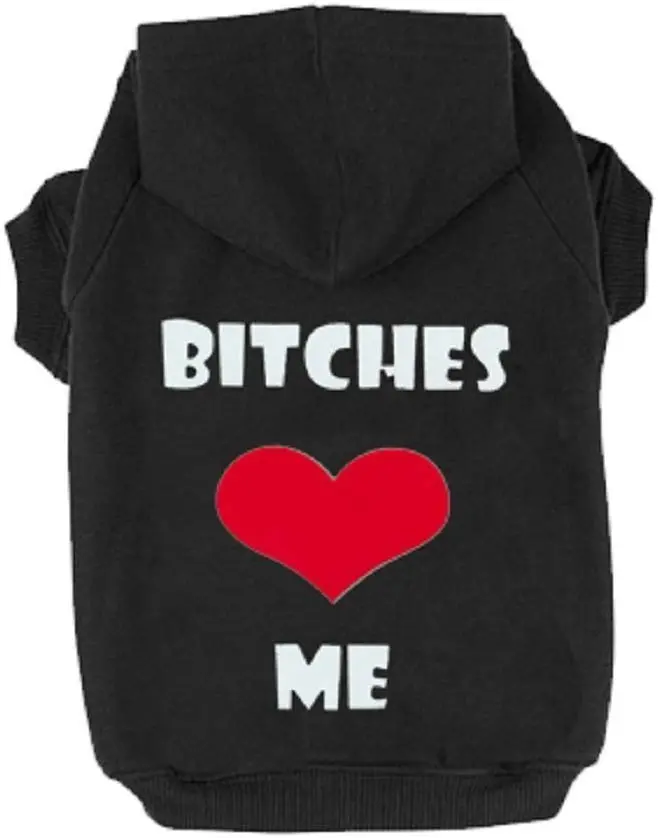 Sweater negro EXPAWLORER "BITCHES LOVE ME" con capucha forro polar para hombre, color negro