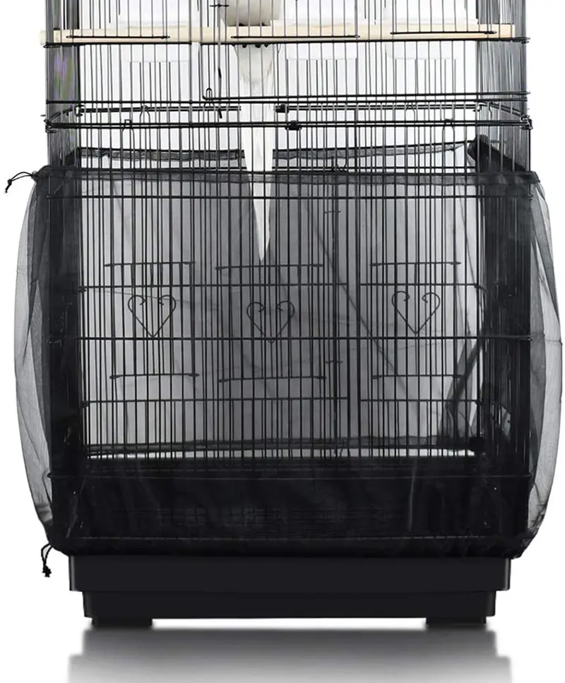 SYOOY - Funda universal para jaula de pájaros, malla de nailon, para atrapar semillas de loro, jaula de red, protector de falda, color negro