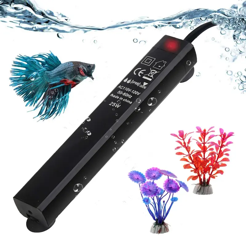 SZELAM - Mini calentador de acuario con termostato sumergible para pecera, antiexplosión y control de temperatura del agua de bajo consumo - 3 plantas artificiales incluidas