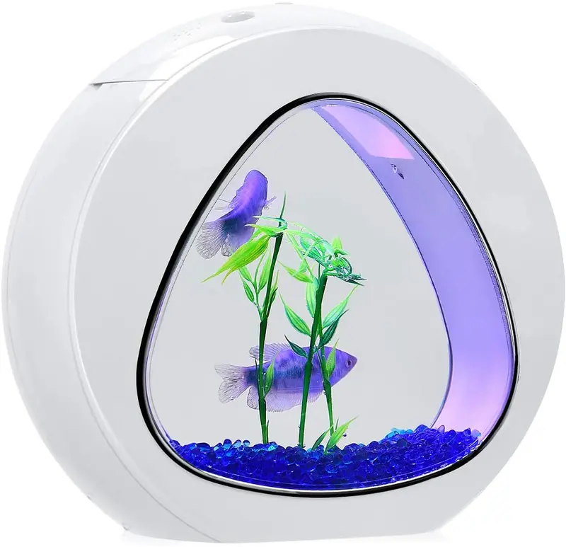 Tangkula - Tanque de pescado de 1 galón para acuario Betta, acuario de peces con luz LED y filtro de potencia, pecera viene con plantas acuáticas artificiales y grava azul Jean acuario
