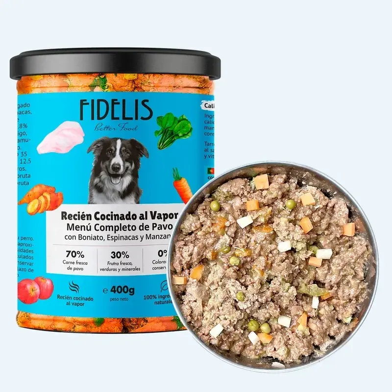 Tarro Fidelis 400 g -Pavo con boniato, espinacas y manzana