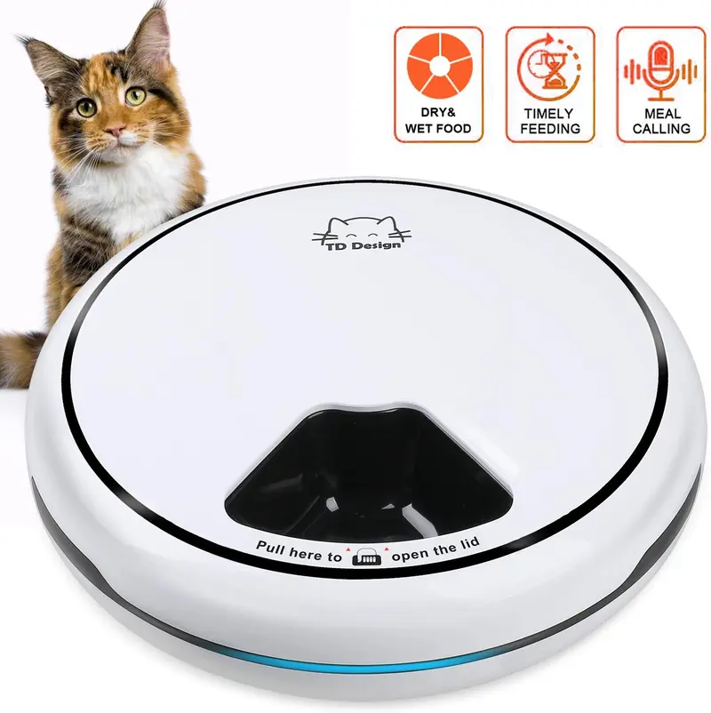 TDYNASTY Design - Alimentador automático para gatos, dispensador de alimentos para perros y gatos, alimentador para gatos hasta 5 comidas por día