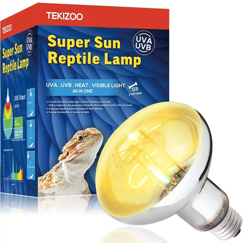TEKIZOO UVA UVB Lámpara solar de alta intensidad autoballastada de vapor de mercurio, lámpara de vapor/luz/bombilla para reptiles y anfibios