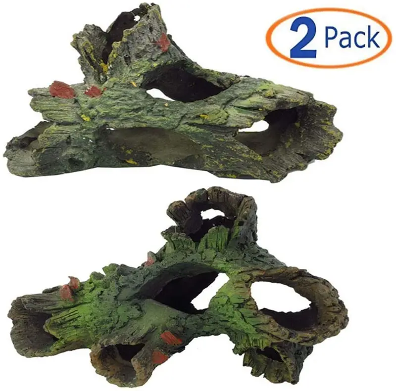 Tfwadmx - Acuario para acuario, decoración de peces Betta, adorno de agua dulce, resina pequeña para decoración de acuario, 20 galones de madera con agujeros y cuevas ocultas de acuario