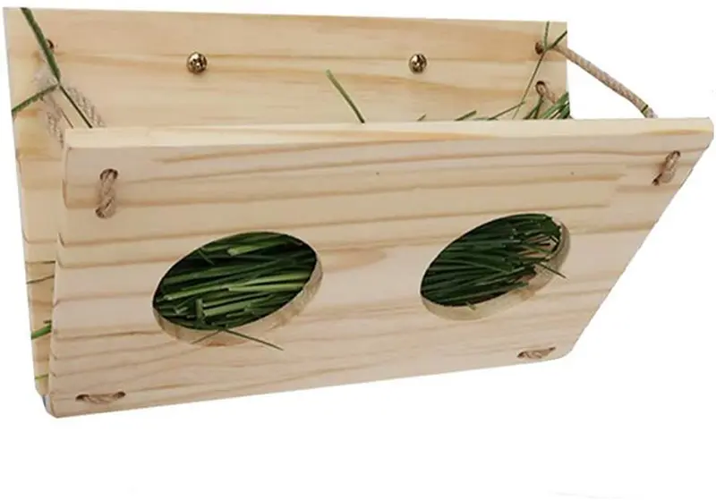 Tfwadmx Bunny Hay Feeder, Rabbit Food Dispenser Wooden Hay Manger Rack Holder for Guinea Pig Chinchilla Hamster