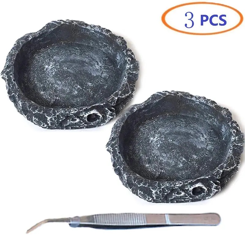 Tfwadmx - Cuenco de agua para reptiles, comedero de reptiles, con pinzas para tortuga, lagarto, dragón, rana, leopardo, gecko, serpiente, araña, camaleón (3 unidades)
