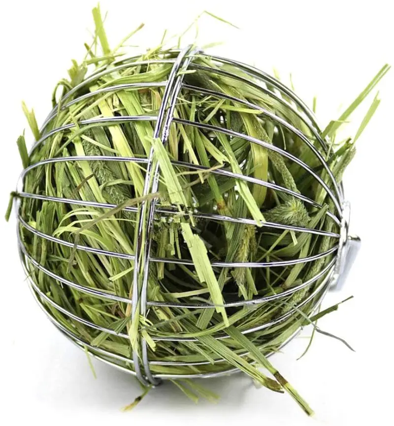 Tfwadmx Rabbit Hay Feeder, Grass Play Hay Ball Chew Toy 2 in 1 Stainless Steel Food and Grass Frame Bowls, Small Animals Hay Manger Dispenser for Hamsters Gerbils Rat Chinchillas Guinea Pigs