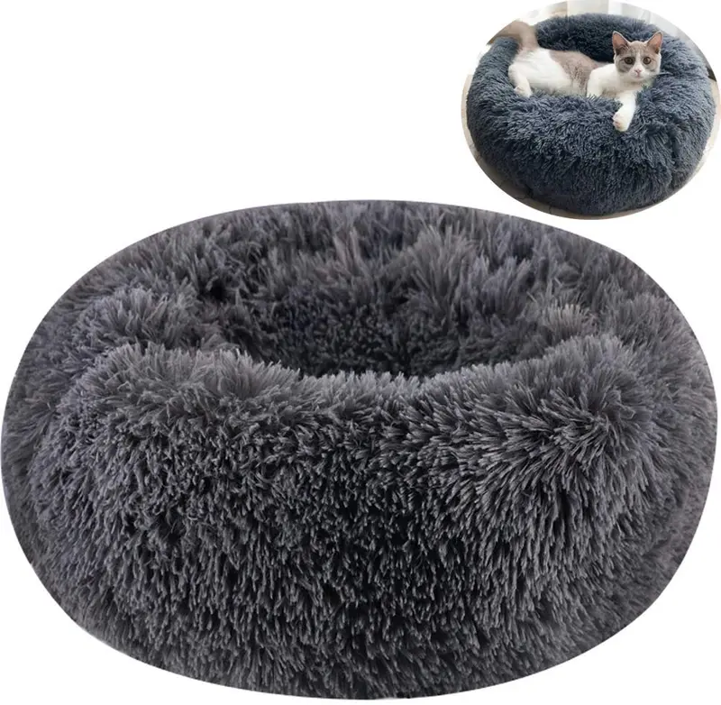 TINTON LIFE Cama de lujo de piel sintética para gatos y perros pequeños, redonda, con forma de dona, oval, de felpa, acogedora cama para gatos para un sueño mejorado