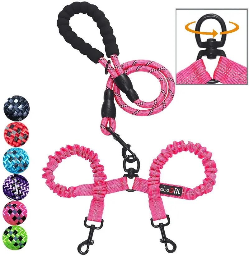 tobeDRI - Correa para perro doble, cómoda, sin enredos, con amortiguación elástica, reflectante, 2 correas para perros grandes, medianos y pequeños