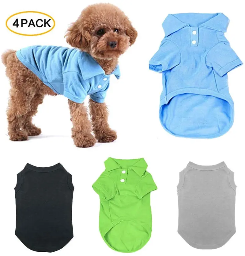 TOLOG - Juego de 4 camisetas para perros y cachorros para perros pequeños, medianos, grandes, de algodón, suave y transpirable
