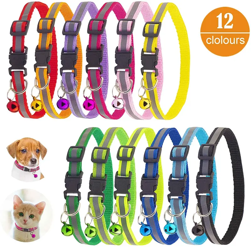 Tondwin - Collar para gato (nailon suave, reflectante, con campana, ajustable, para cachorros de perros pequeños