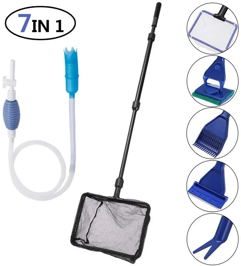 Toopify - Herramientas de limpieza para acuario, 6 en 1, kit de limpieza ajustable y limpiador de grava para tanque de peces, sifón para cambio de agua y limpiador de arena