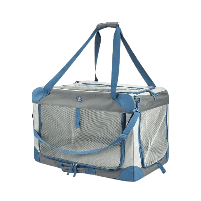 Transportadora Camping Exterior Gris/Azul Kanu Pet para Perro y Gato