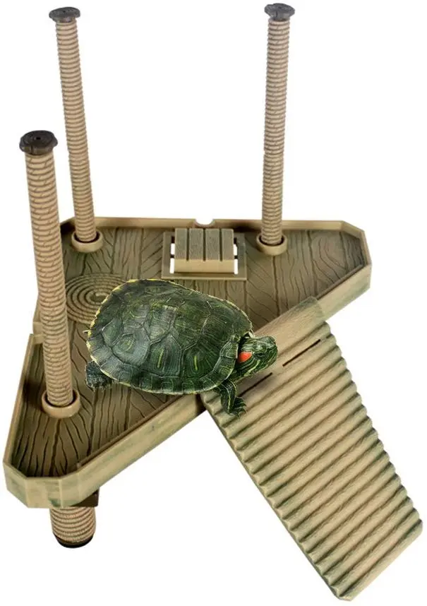 Turtle Pier flotante Basking plataforma con rampa para tortuga Salamandra salamandra de rana, 11.4"x 9.4" (LW), se adapta a 5.1 – 12.2" nivel de agua