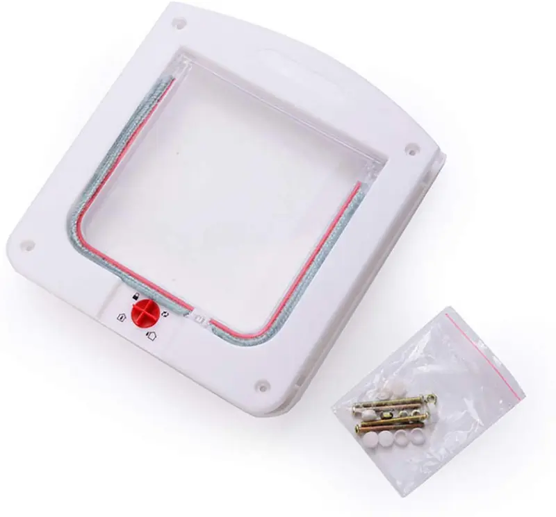 Uheng - Tapa grande para puerta de gato con 4 cierres para gatitos y perros pequeños, interior de ventana, impermeable, tamaño de la solapa de 5.5 x 5.5 in, color blanco