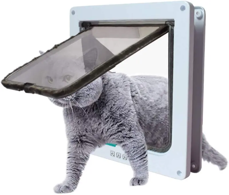 Uheng - Tapa magnética grande para puerta de gato con 4 cierres para gatitos y perros pequeños, ventanilla interior de pared, impermeable, tamaño de solapa de 6.5 x 6.5 in, color blanco