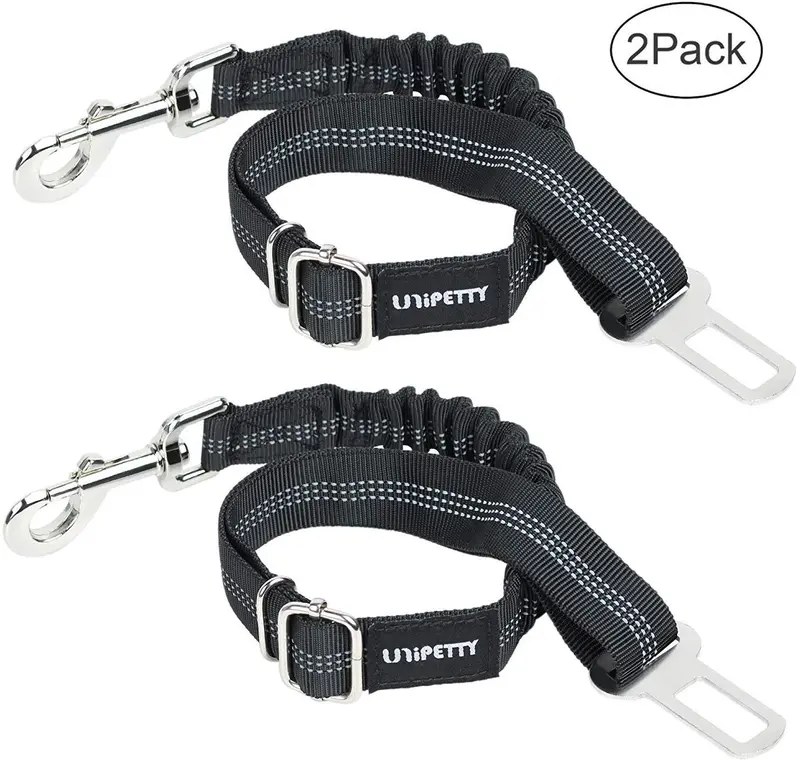 UNIPETTY Cinturón de seguridad para perro, retráctil Nlyon, correa de coche para mascotas, perros, gatos, correas de seguridad para mascotas, cinturón de seguridad para vehículos, negro, 2 unidades