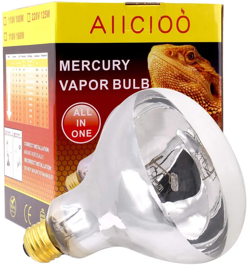 UVB Reptile Light - Bombilla de vapor de mercurio de 100 W de alta intensidad UVA UVB para reptiles y anfibios