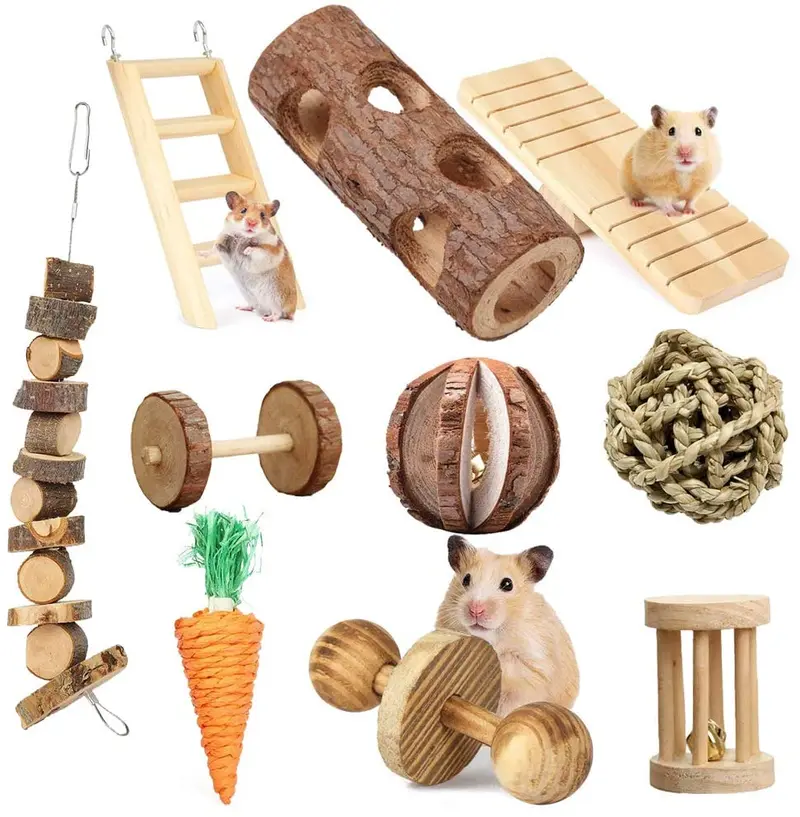 Vankcp - 10 piezas de juguetes para masticar hámster de madera natural, juguete para masticar mascotas, cuidado de los dientes, bola molar para animales pequeños, gatos, conejos, ratas, cobayas