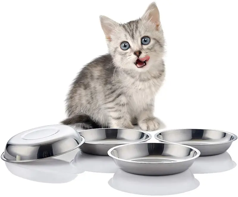 VENTION Global Wansheng - Plato de comida para gatos, cuencos de acero inoxidable para mascotas, plato poco profundo para gatos, cuencos de comida para perros, 10-42 onzas
