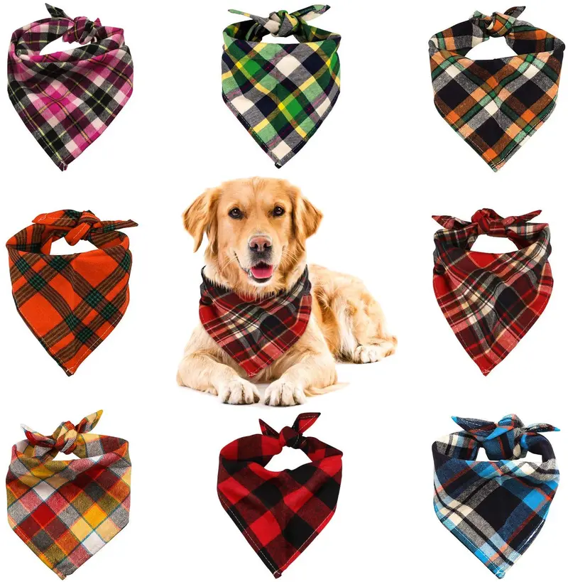 VIPITH Paquete de 8 pañuelos triangulares para perro, reversibles, a cuadros, para pintura, bufanda, lavable y ajustable, juego de pañuelos para perros, gatos, mascotas