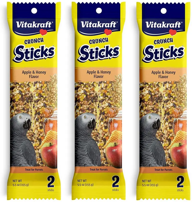 Vitakraft - Lote de 3 palillos de manzana y miel para loros, 2 varillas cada uno