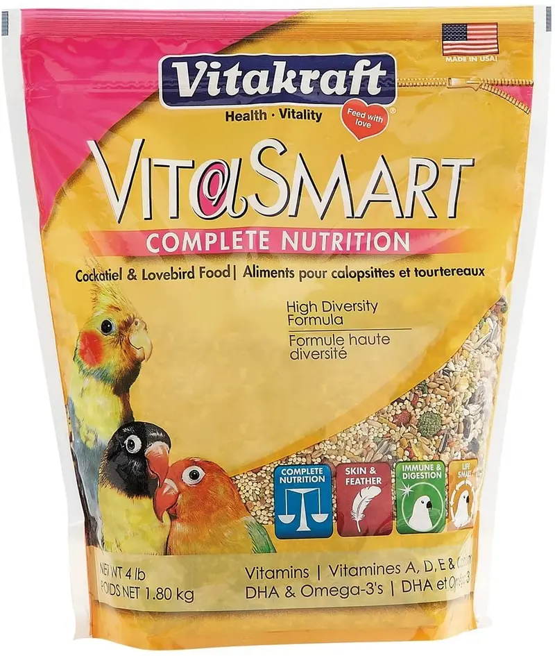 Vitakraft vitasmart Cockatiel & Lovebird Food – High Diversidad Fórmula, 4 Lb.