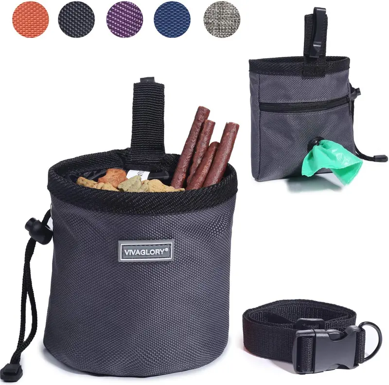 Vivaglory - Bolsa de regalo para perros con manos libres y cintura ajustable y dispensador de bolsas de residuos para perros, 2 maneras de llevar