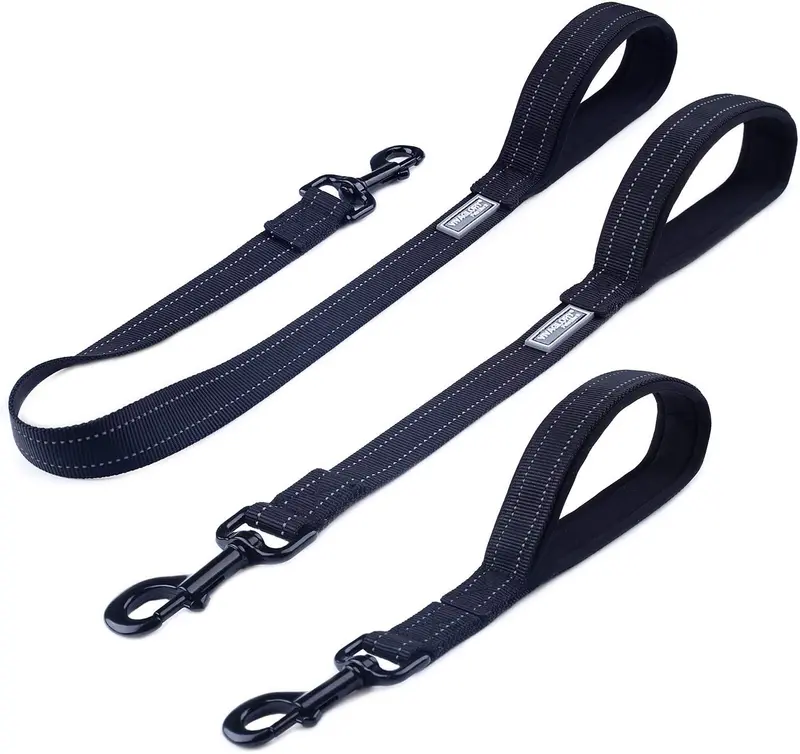 Vivaglory Correa corta para perro con asa acolchada, doble correa de nailon reflectante para mascotas para entrenar, correa para perros de tamaño mediano a grande