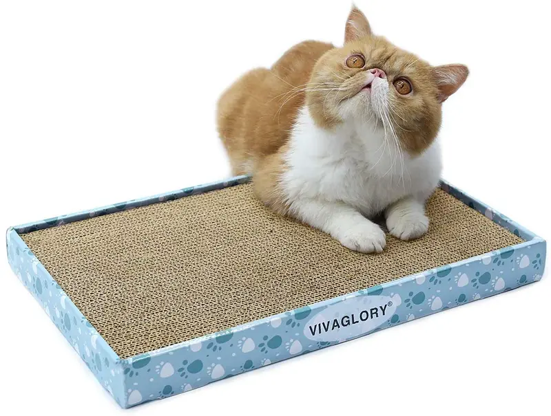 Vivaglory - Rascador de gatos reversible de cartón con caja, almohadilla rascadora para gatos, sofá corrugado para gatos, incluye hierba de gato
