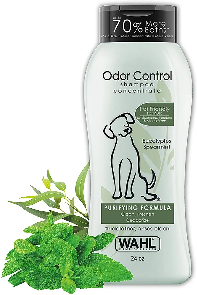 Wahl Champú para perros y mascotas con control de olor, desodorante de animales de eucalipto y menta para limpieza y frescura, 24 onzas