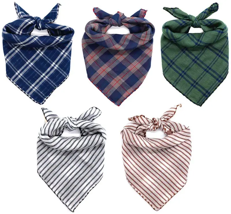 WanKoo Bandanas para perro, paquete de 5, reversible, a cuadros, para perros, bufanda, pañuelo lavable triángulo para perros pequeños, medianos y grandes