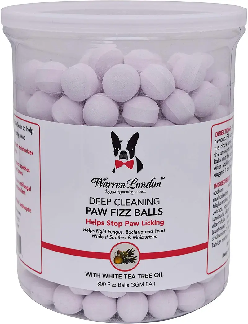 Warren London Paw Fizz Tabletas y pelotas de limpieza profunda para perros, ayuda a dejar de lamer las patas