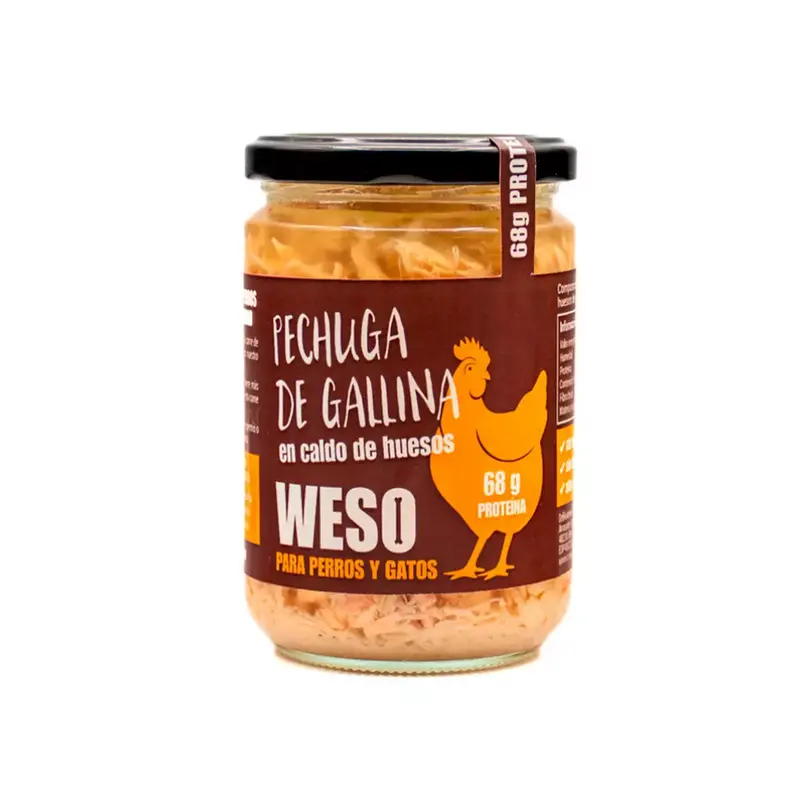 WESO Pechuga de Gallina en Caldo de Huesos - Bote 400 g para perros y gatos