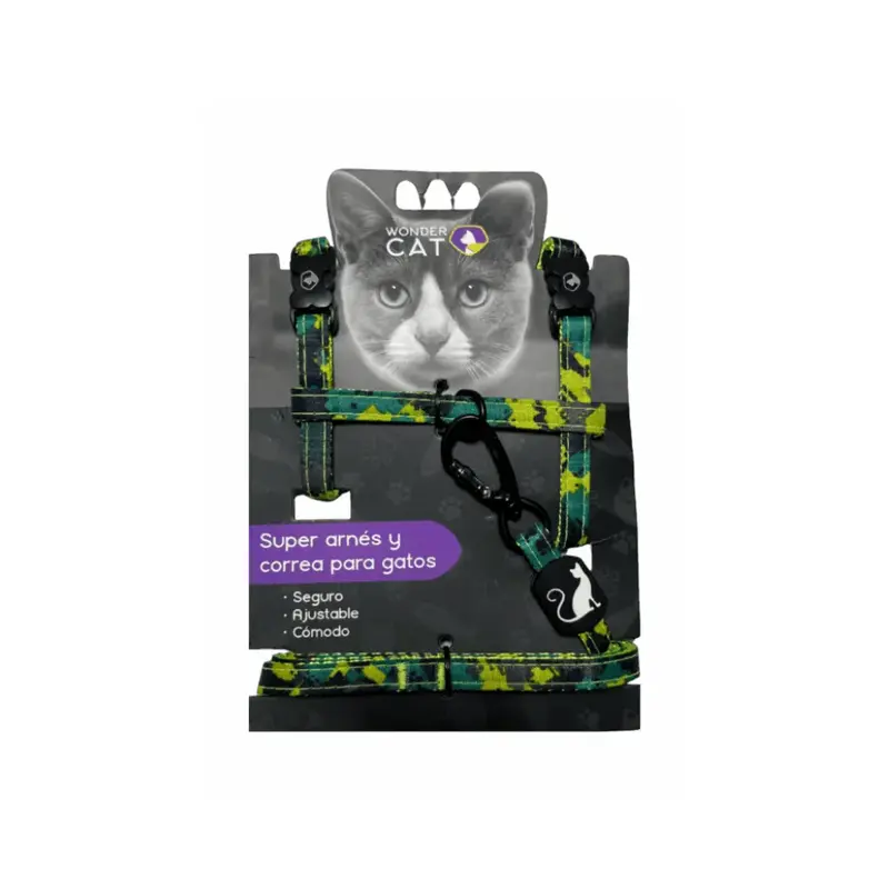 Wondercat Correa Arnes Premiun Camuflaje Verde