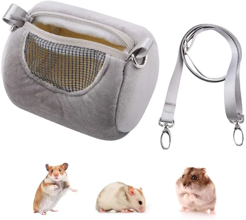 Wontee - Bolsa de transporte para hámster con cilindro portátil y correa ajustable para hombro para hámster y mascotas pequeñas