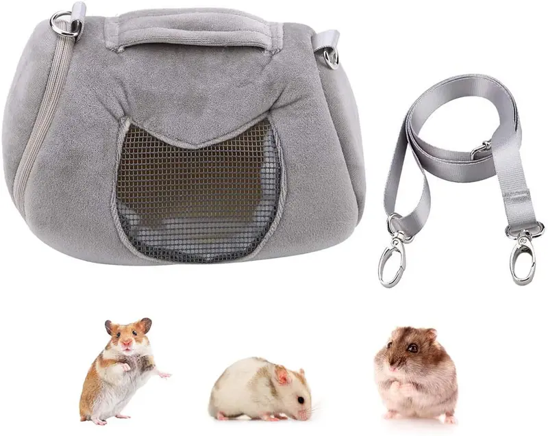 Wontee - Bolsa de transporte para hámster portátil para viaje al aire libre con correa ajustable para un solo hombro para hámster y mascotas pequeñas
