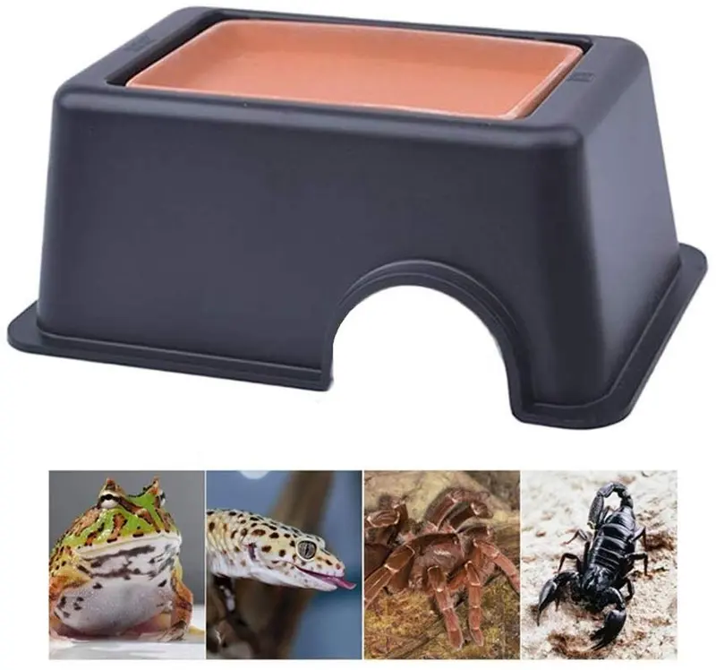 Wontee Reptile Hideout Box Humidificador Cuevas Suministro de Agua Oculto con Fregadero Cuenca para Lizards Tortugas Reptiles Anfibios Pequeña Serpiente