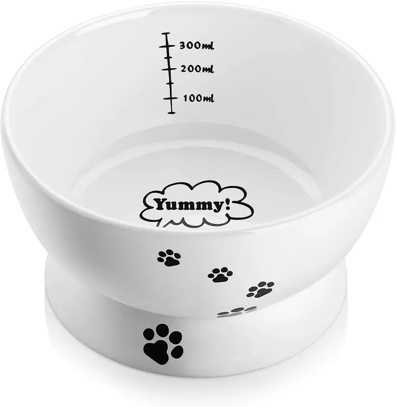 Y YHY cuenco de agua de cerámica para gatos, cuencos de comida para gatos de 5 pulgadas, protege la espina del gato, libre de estrés, prevención de reflujo, regalo para gato, color blanco