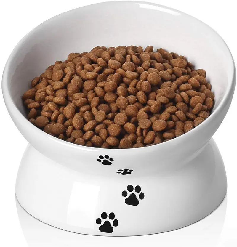 Y YHY - Cuenco de cerámica para comida de gato, diseño inclinado, ángulo de inclinación para proteger la columna vertebral del gato, sin estrés, prevención de reflujo, regalo para gato, color blanco