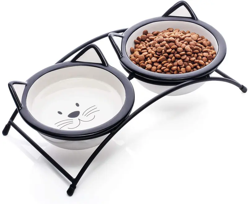 Y YHY Cuencos de cerámica para gatos y mascotas, cuencos de agua o alimentos de 312 ml, platos dobles para gatos, regalo para gatos