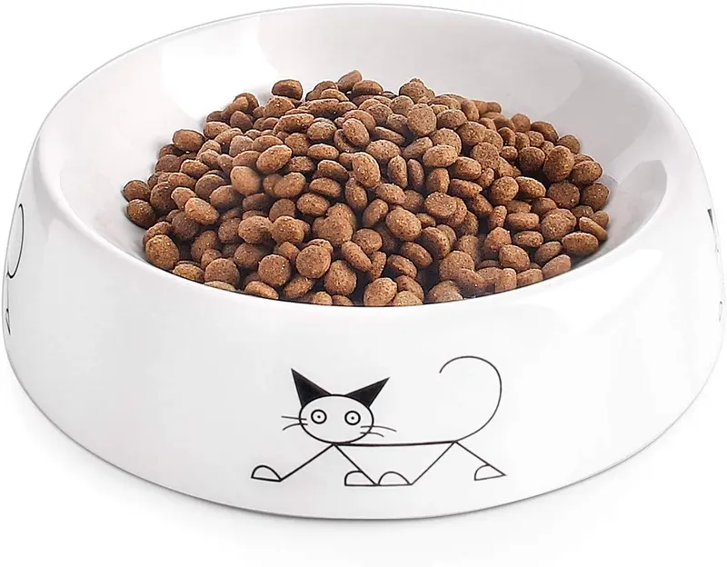 YHY Cuenco de cerámica para comida de gatos, 283 ml, no deslizante, cuenco para comida de gato, ancho y espeso, diseño elegante, color blanco, 6.5 pulgadas