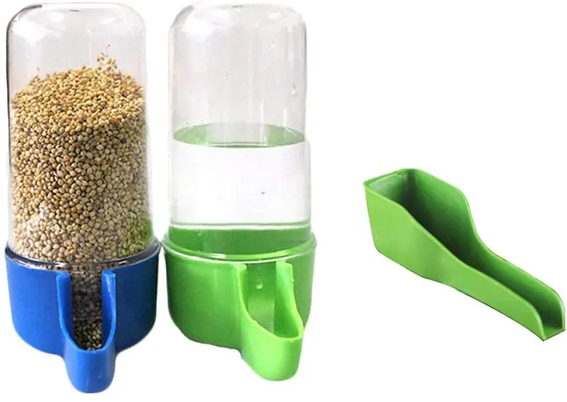 Yu-Xiang - Dispensador de agua para pájaros con cuchara, pequeños alimentos para animales y cuencos de Mynah, fuente para beber de loro, 1.7 fl oz/6.8 fl oz, alimentador automático de color al azar